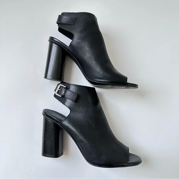[SOLD] L’intervalle Black Leather Block Heel Mule Peep Toe Booties size 41 or 10 - Picture 4 of 8